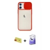 ieg™ iPhone 11 Kılıf Vadi Çizgi - Siyah Bilvis 5in1 5D Magic Hayalet Cam Ekran Koruyucu + Kırmızı Rainbow Kamera Lens Koruma Cam