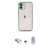 ieg™ iPhone 11 Kılıf Vadi Minimal - Siyah Joko Magic 5D Cam + Yeşil Pers Alüminyum Kamera Lens