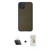 ieg™ iPhone 11 Pro Max Kılıf Ahenk Çizgi Serisi - Siyah Mat Seramik Nano Ekran Koruyucu + Şeffaf Kamera Lens Koruma Cam