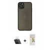 ieg™ iPhone 11 Pro Max Kılıf Ahenk Çizgi Serisi - Siyah Mat Seramik Nano Ekran Koruyucu + Şeffaf Kamera Lens Koruma Cam