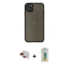 ieg™ iPhone 11 Pro Max Kılıf Ahenk Çizgi Serisi - Siyah Polymer Nano Ekran Koruyucu + Kırmızı Pers Alüminyum Kamera Lens