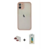 ieg™ iPhone 11 Pro Max Kılıf Ahenk Çizgi Serisi - Siyah Polymer Nano Ekran Koruyucu + Kırmızı Pers Alüminyum Kamera Lens