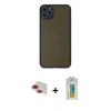 ieg™ iPhone 11 Pro Max Kılıf Ahenk Çizgi Serisi - Siyah Polymer Nano Ekran Koruyucu + Kırmızı Pers Alüminyum Kamera Lens