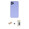 ieg™ iPhone 11 Pro Max Kılıf Ahenk Serisi - Siyah 6D Mat Seramik Hayalet Nano Ekran Koruyucu + Turuncu Renkli Kamera Lens Koruma Cam