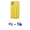 ieg™ iPhone 11 Pro Max Kılıf Akış Doku - Siyah 3D Antistatik Seramik Nano Ekran Koruyucu + Yeşil Rainbow Kamera Lens Koruma Cam