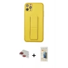 ieg™ iPhone 11 Pro Max Kılıf Akış Doku - Siyah 6D Mat Seramik Hayalet Nano Ekran Koruyucu + Kırmızı Pers Alüminyum Kamera Lens
