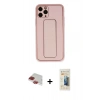 ieg™ iPhone 11 Pro Max Kılıf Akış Doku - Siyah 6D Mat Seramik Hayalet Nano Ekran Koruyucu + Kırmızı Pers Alüminyum Kamera Lens
