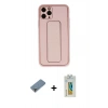 ieg™ iPhone 11 Pro Max Kılıf Akış Doku - Siyah Polymer Nano Ekran Koruyucu + Açık Yeşil Metal Kamera Lens Koruma Cam