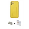 ieg™ iPhone 11 Pro Max Kılıf Akış Doku - Siyah Seramik Nano Ekran Koruyucu + Gold Rainbow Kamera Lens Koruma Cam