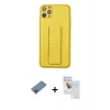 ieg™ iPhone 11 Pro Max Kılıf Akış Doku - Siyah Seramik Nano Ekran Koruyucu + Pembe Shine Kamera Lens Koruma Cam