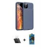 ieg™ iPhone 11 Pro Max Kılıf Eksen Form Prime - Siyah 18D Cam Ekran Koruyucu + Şeffaf Kamera Lens Koruma Cam