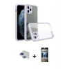ieg™ iPhone 11 Pro Max Kılıf Nova Asil Özel Seri - Siyah 34D Hayalet Izgaralı Cam + Lacivert Pers Alüminyum Kamera Lens
