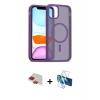 ieg™ iPhone 11 Pro Max Kılıf Siluet Minimal Prime - Siyah 3D Antistatik Cam Ekran Koruyucu + Kırmızı Pers Alüminyum Kamera Lens