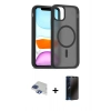 ieg™ iPhone 11 Pro Max Kılıf Siluet Minimal Prime - Siyah 3D Antistatik Hayalet Cam Ekran Koruyucu + Lacivert Pers Alüminyum Kamera Lens
