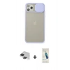 ieg™ iPhone 11 Pro Max Kılıf Vadi Çizgi - Şeffaf Pasifik Cam Ekran Koruyucu + Siyah Pers Alüminyum Kamera Lens