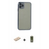 ieg™ iPhone 11 Pro Max Kılıf Vadi Minimal - Siyah Joko Magic 5D Hayalet Cam + Mavi Renkli Kamera Lens Koruma Cam
