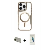 ieg™ iPhone 11 Pro Max Kılıf Yadigar Klasik Özel Seri - Şeffaf Pasifik Cam Ekran Koruyucu + Yeşil Rainbow Kamera Lens Koruma Cam