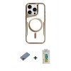 ieg™ iPhone 11 Pro Max Kılıf Yadigar Klasik Özel Seri - Siyah Polymer Nano Ekran Koruyucu + Pembe Shine Kamera Lens Koruma Cam
