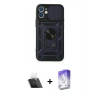 ieg™ iPhone 12 Kılıf Ahenk Klasik - Siyah Bilvis 5in1 3D Magic Cam Ekran Koruyucu + Şeffaf Kamera Lens Koruma Cam