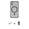ieg™ iPhone 12 Kılıf Eksen Klasik Koleksiyonu - Siyah Joko Magic 5D Hayalet Cam + Turuncu Renkli Kamera Lens Koruma Cam