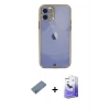 ieg™ iPhone 12 Kılıf Eksen Minimal Koleksiyonu - Siyah Bilvis 5in1 5D Magic Hayalet Cam Ekran Koruyucu + Gümüş Shine Kamera Lens Koruma Cam