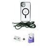 ieg™ iPhone 12 Kılıf Eksen Özel Seri - Siyah Bilvis 5in1 5D Magic Hayalet Cam Ekran Koruyucu + Yeşil Rainbow Kamera Lens Koruma Cam