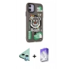 ieg™ iPhone 12 Kılıf Nova Doku Koleksiyonu - Siyah Bilvis 5in1 3D Magic Cam Ekran Koruyucu + Mavi Raze Metal Kamera Lens