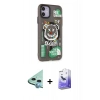 ieg™ iPhone 12 Kılıf Nova Doku Koleksiyonu - Siyah Bilvis 5in1 5D Magic Hayalet Cam Ekran Koruyucu + Mavi Raze Metal Kamera Lens