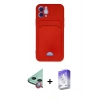ieg™ iPhone 12 Kılıf Vadi Çizgi Prime - Siyah Bilvis 5in1 3D Magic Cam Ekran Koruyucu + Kırmızı Raze Metal Kamera Lens