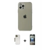 ieg™ iPhone 12 Pro Kılıf Ahenk Doku - Siyah 34D Hayalet Izgaralı Cam + Gold Shine Kamera Lens