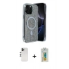ieg™ iPhone 12 Pro Kılıf Eksen Çizgi - Siyah Polymer Nano Ekran Koruyucu + Gümüş Shine Kamera Lens