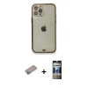ieg™ iPhone 12 Pro Kılıf Eksen Minimal Koleksiyonu - Siyah 34D Hayalet Izgaralı Cam + Sierra Blue Shine Kamera Lens Koruma Cam
