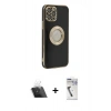 ieg™ iPhone 12 Pro Kılıf İz Form Serisi - Şeffaf Uv Polymer Nano Ekran Koruyucu + Şeffaf Kamera Lens Koruma Cam