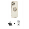 ieg™ iPhone 12 Pro Kılıf İz Form Serisi - Şeffaf Uv Polymer Nano Ekran Koruyucu + Şeffaf Kamera Lens Koruma Cam