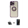 ieg™ iPhone 12 Pro Kılıf Pusula Form - Siyah 3D Antistatik Hayalet Cam Ekran Koruyucu + Şeffaf Kamera Lens Koruma Cam