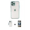 ieg™ iPhone 12 Pro Kılıf Vadi Minimal - Siyah 34D Hayalet Izgaralı Cam + Mavi Shine Kamera Lens