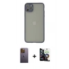 ieg™ iPhone 12 Pro Max Kılıf Ahenk Çizgi Serisi - Şeffaf Temperli Cam Ekran Koruyucu + Sarı Neon Fosforlu Kamera Lens