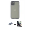 ieg™ iPhone 12 Pro Max Kılıf Ahenk Çizgi Serisi - Şeffaf Temperli Cam Ekran Koruyucu + Yeşil Renkli Kamera Lens Koruma Cam