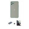 ieg™ iPhone 12 Pro Max Kılıf Ahenk Çizgi Serisi - Şeffaf Temperli Cam Ekran Koruyucu + Yeşil Renkli Kamera Lens Koruma Cam