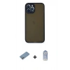 ieg™ iPhone 12 Pro Max Kılıf Ahenk Çizgi Serisi - Siyah Joko Magic 5D Cam + Gümüş Shine Kamera Lens Koruma Cam