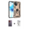 ieg™ iPhone 12 Pro Max Kılıf Ahenk Klasik Koleksiyonu - Şeffaf Uv Polymer Nano Ekran Koruyucu + Turuncu Neon Fosforlu Kamera Lens