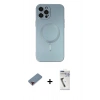 ieg™ iPhone 12 Pro Max Kılıf Akış Minimal Özel Seri - Şeffaf Uv Polymer Nano Ekran Koruyucu + Kırmızı Metal Kamera Lens Koruma Cam