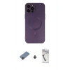 ieg™ iPhone 12 Pro Max Kılıf Akış Minimal Özel Seri - Şeffaf Uv Polymer Nano Ekran Koruyucu + Kırmızı Metal Kamera Lens Koruma Cam
