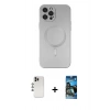 ieg™ iPhone 12 Pro Max Kılıf Akış Minimal Özel Seri - Siyah 34D Izgaralı Cam + Gökkuşağı Shine Kamera Lens