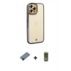 ieg™ iPhone 12 Pro Max Kılıf Çekirdek Klasik Serisi - Siyah Joko Magic 5D Hayalet Cam + Siyah Shine Kamera Lens Koruma Cam