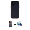 ieg™ iPhone 12 Pro Max Kılıf Çekirdek Modern Serisi - Siyah 3D Antistatik Seramik Nano Ekran Koruyucu + Sarı Neon Fosforlu Kamera Lens