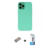ieg™ iPhone 12 Pro Max Kılıf Çekirdek Modern Serisi - Siyah 5D Eko Cam Ekran Koruyucu + Sierra Blue Shine Kamera Lens Koruma Cam