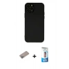 ieg™ iPhone 12 Pro Max Kılıf Çekirdek Modern Serisi - Siyah 5D Eko Cam Ekran Koruyucu + Sierra Blue Shine Kamera Lens Koruma Cam