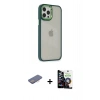 ieg™ iPhone 12 Pro Max Kılıf Eksen Doku Prime - Şeffaf Temperli Cam Ekran Koruyucu + Pembe Renkli Kamera Lens Koruma Cam