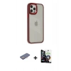 ieg™ iPhone 12 Pro Max Kılıf Eksen Doku Prime - Şeffaf Temperli Cam Ekran Koruyucu + Pembe Renkli Kamera Lens Koruma Cam